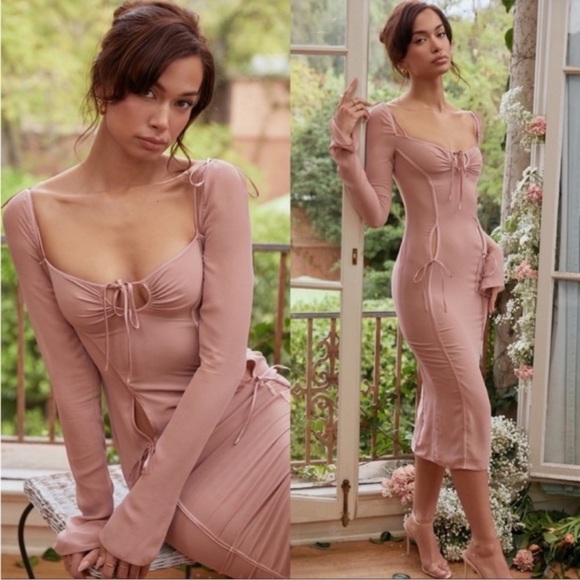 NWT House of CB Ophelia Georgette Blush Cut Out Midi Dress - Picture 3 of 9